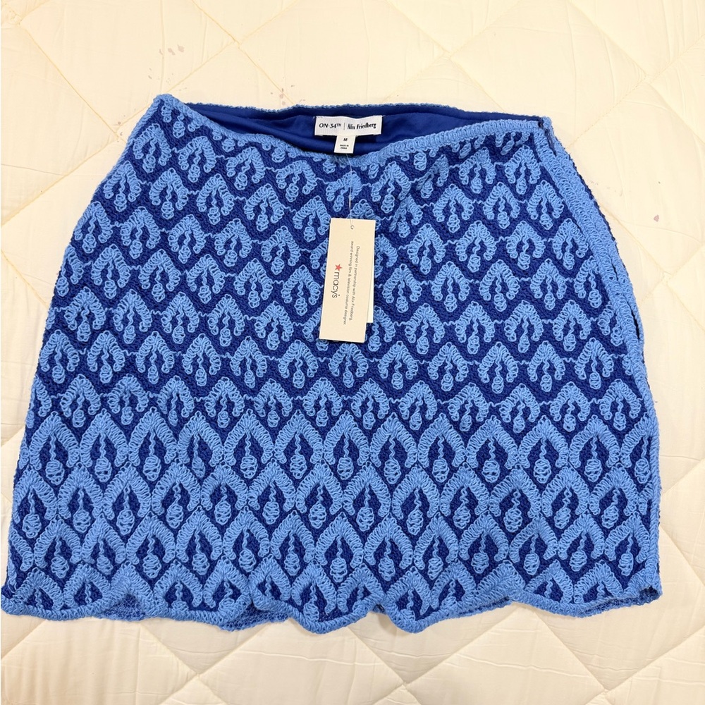 On 34th x Alix Friedberg Blue Lace 2-Piece Set NWT Scalloped Hem Top L Skirt M - Picture 5 of 12